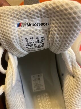 BMW Motorsport White Sneakers with Blue and Red Accents